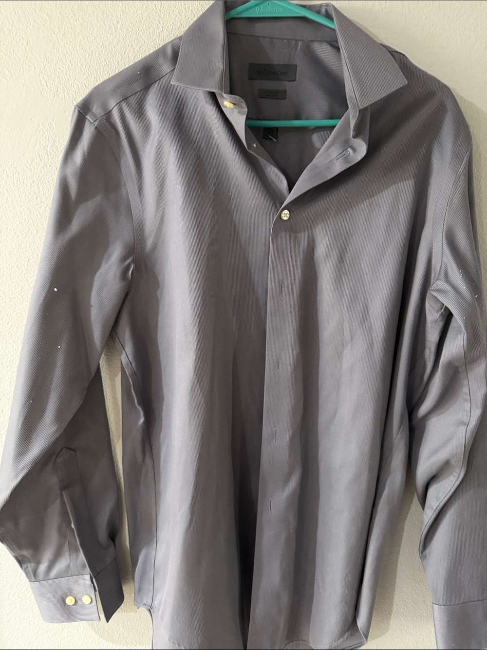 Calvin Klein Men's Gray Long-Sleeve Dress Shirt